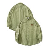 ライトグリーン | HOOK -original- 古着風ストライプ総柄ビッグシャツ | HOOK