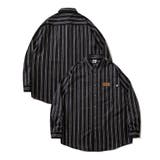 ブラック | HOOK -original- 古着風ストライプ総柄ビッグシャツ | HOOK