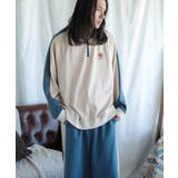 ベージュ | 配色ワンポイント刺繍飾りステッチサイドラインハーフジップ セットアップ可能 | HOOK