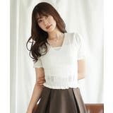 ホワイト | Vネックレース編みシアー半袖トップス Jasmine Grandiflorum | aimoha 