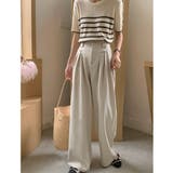 ベージュ | 【aimoha】ハイウエストデザインタックスラックス ワイドパンツ ロング丈 | aimoha 