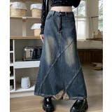 【HOOK】for girls 斜め切り替えAラインウォッシュデニムスカート | HOOK | 詳細画像1