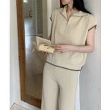 Banico ハーフジップフレンチスリーブサマーニット 涼感素材上下セットアップ | aimoha  | 詳細画像13