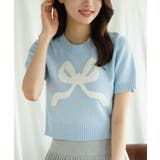 ブルー | 「Jasmine」ハーフスリーブリボンニットプルオーバー Jasmine | aimoha