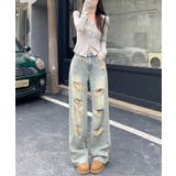 「HOOK」for girls ダメージウォッシュワイドデニムパンツ | HOOK | 詳細画像10