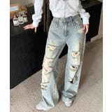 「HOOK」for girls ダメージウォッシュワイドデニムパンツ | HOOK | 詳細画像13