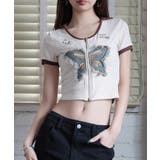 ベージュ | 【HOOK】for girls アメカジバターフライプリントジップトップス【SS… | HOOK