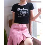 ブラック | 【HOOK】for girls リボンプリントリンガーtシャツ【SS】 | HOOK