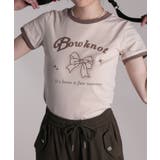 ベージュ | 【HOOK】for girls リボンプリントリンガーtシャツ【SS】 | HOOK