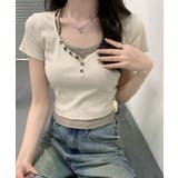 ベージュ | 重ね着風ショート丈Tシャツ レディース【SS】 | aimoha
