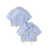 ライトブルー | 【HOOK】for girls 裾切りっぱなしレイヤード風紐シャーリング半袖ブラ… | HOOK