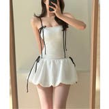 【Jasmine】リボンショルダー バルーン裾 体型カバー ワンピース 水着 | aimoha | 詳細画像2