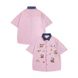 ピンク | HOOK -select- レトロ調キャラ刺繍夏コーデュロイ半袖シャツ【SS】 | HOOK