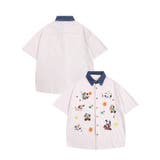 ベージュ | HOOK -select- レトロ調キャラ刺繍夏コーデュロイ半袖シャツ【SS】 | HOOK