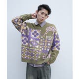 モスグリーン | HOOK -original- 北欧模様パッチワーク風ニット【AW】 | HOOK