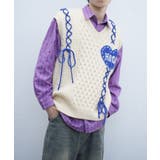 ライトベージュ | HOOK -original- ハートパッチ編み上げニットベスト【AW】 | HOOK