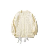 ライトベージュ | 【HOOK】for girls ケーブル編みリボン通しデザインニット【AW】 | HOOK