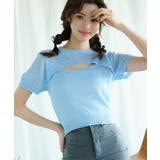 ブルー | 「Jasmine」胸あきデザイン半袖トップス Jasmine Grandiflo… | aimoha 