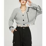 グレー | 【HOOK】for girls クレイジーステッチショット丈ニットカーディガン | HOOK
