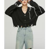 ブラック | 【HOOK】for girls クレイジーステッチショット丈ニットカーディガン | HOOK