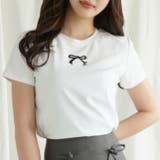 ホワイト | 「Jasmine」リボン刺しゅう半袖Tシャツ Jasmine Grandiflo… | aimoha 