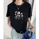 ブラック | 花柄プリントTシャツ | aimoha 