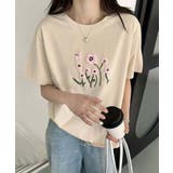 ベージュ | 花柄プリントTシャツ | aimoha 