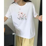 ホワイト | 花柄プリントTシャツ | aimoha 