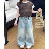【aimoha-KIDS-】リボン刺繍デニムパンツ | aimoha kids | 詳細画像1