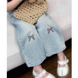 ブルー | 【aimoha-KIDS-】リボン刺繍デニムパンツ | aimoha kids