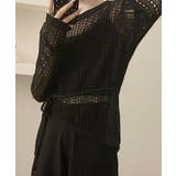 ウエストリボン付きメッシュニットトップス | aimoha  | 詳細画像13 