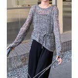 ウエストリボン付きメッシュニットトップス | aimoha  | 詳細画像8 