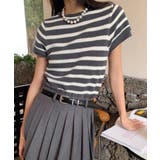 グレー | ボーダー柄ニットトップス | aimoha 