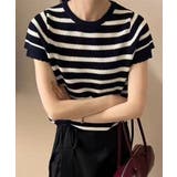 ブラック | ボーダー柄ニットトップス | aimoha 