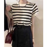 ライトベージュ | ボーダー柄ニットトップス | aimoha 