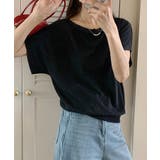 ブラック | ボートネック半袖ニットトップス | aimoha