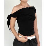 ブラック | ワンショルダーショート丈Tシャツ Jasmine Grandiflorum | aimoha