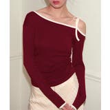 レッド | ワンショルダーリボン長袖Tシャツ Jasmine Grandiflorum | aimoha
