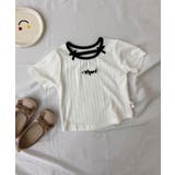 ホワイト | 【aimoha-KIDS-】リボンネックリブTシャツ | aimoha kids