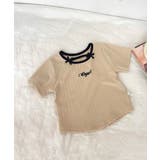 ライトベージュ | 【aimoha-KIDS-】リボンネックリブTシャツ | aimoha kids