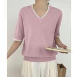 Vネック半袖ニットトップス | aimoha  | 詳細画像7 