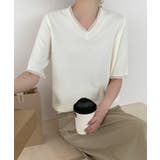 Vネック半袖ニットトップス | aimoha  | 詳細画像1 