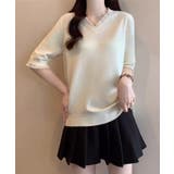 Vネック半袖ニットトップス | aimoha  | 詳細画像2 