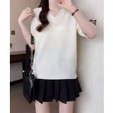 Vネック半袖ニットトップス | aimoha  | 詳細画像3 