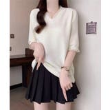 Vネック半袖ニットトップス | aimoha  | 詳細画像4 