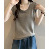 配色クルーネック半袖ニットトップス | aimoha | 詳細画像3