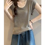 配色クルーネック半袖ニットトップス | aimoha | 詳細画像5