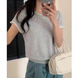 グレー | ラウンドネックシンプル半袖ニットトップス | aimoha