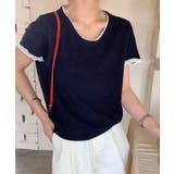 ネイビー | ラウンドネックシンプル半袖ニットトップス | aimoha