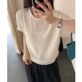 ライトベージュ | ラウンドネックシンプル半袖ニットトップス | aimoha